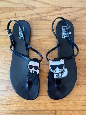 Karl Lagerfeld Iconic jelly sandals in black - size 40/US 9 - RARE!